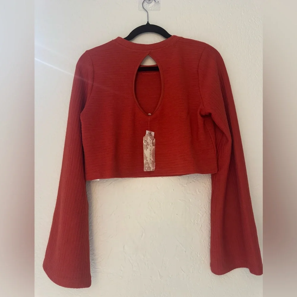 Band of The Free Alize Rust Long Flare Sleeve Crop Top with Backside Keyhole